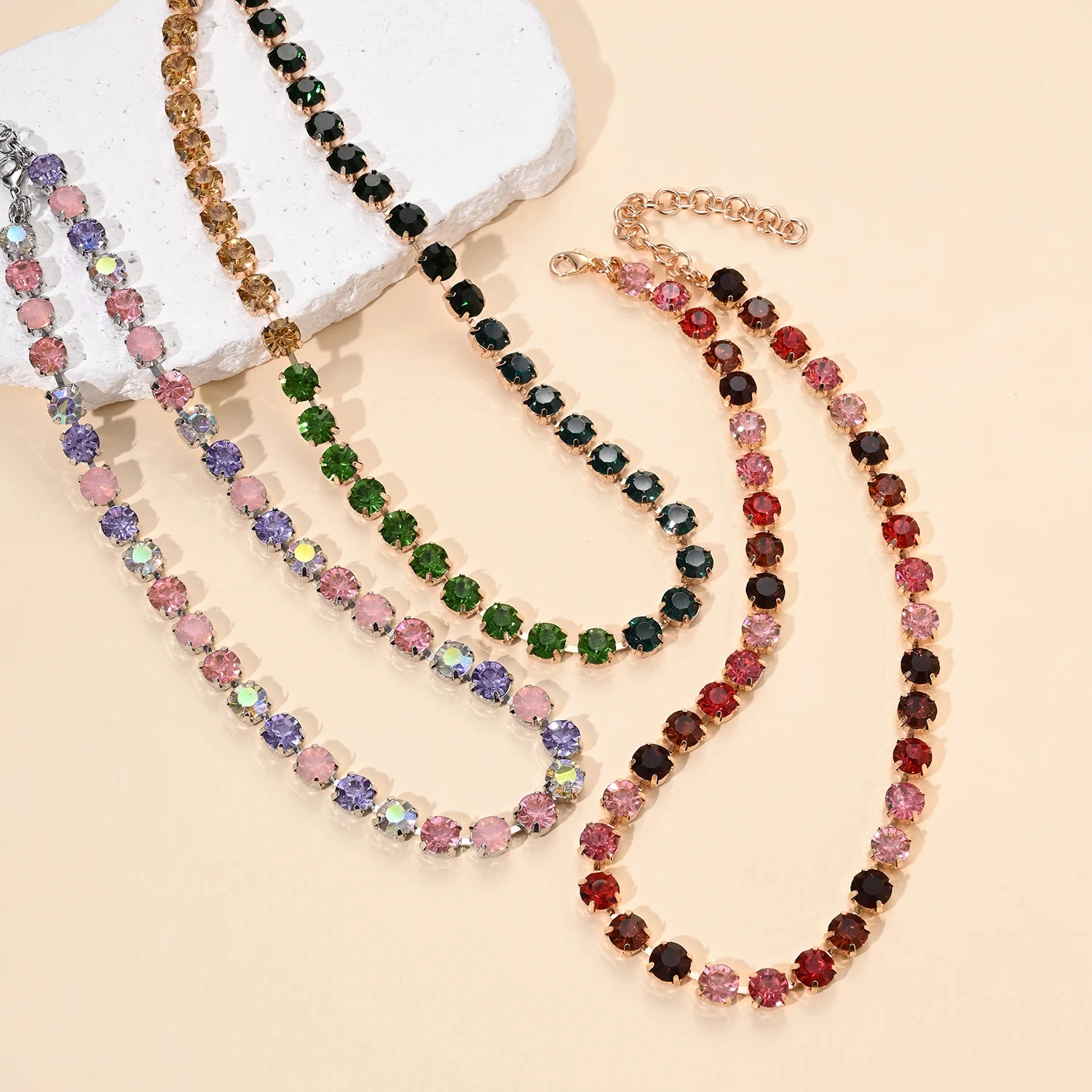 BEUTIFOR Strassperlen, bunte Kristall-Halskette für Damen, handgefertigt, Krallenfassung, Zirkonia-Halsband, Zubehör – Detail 3