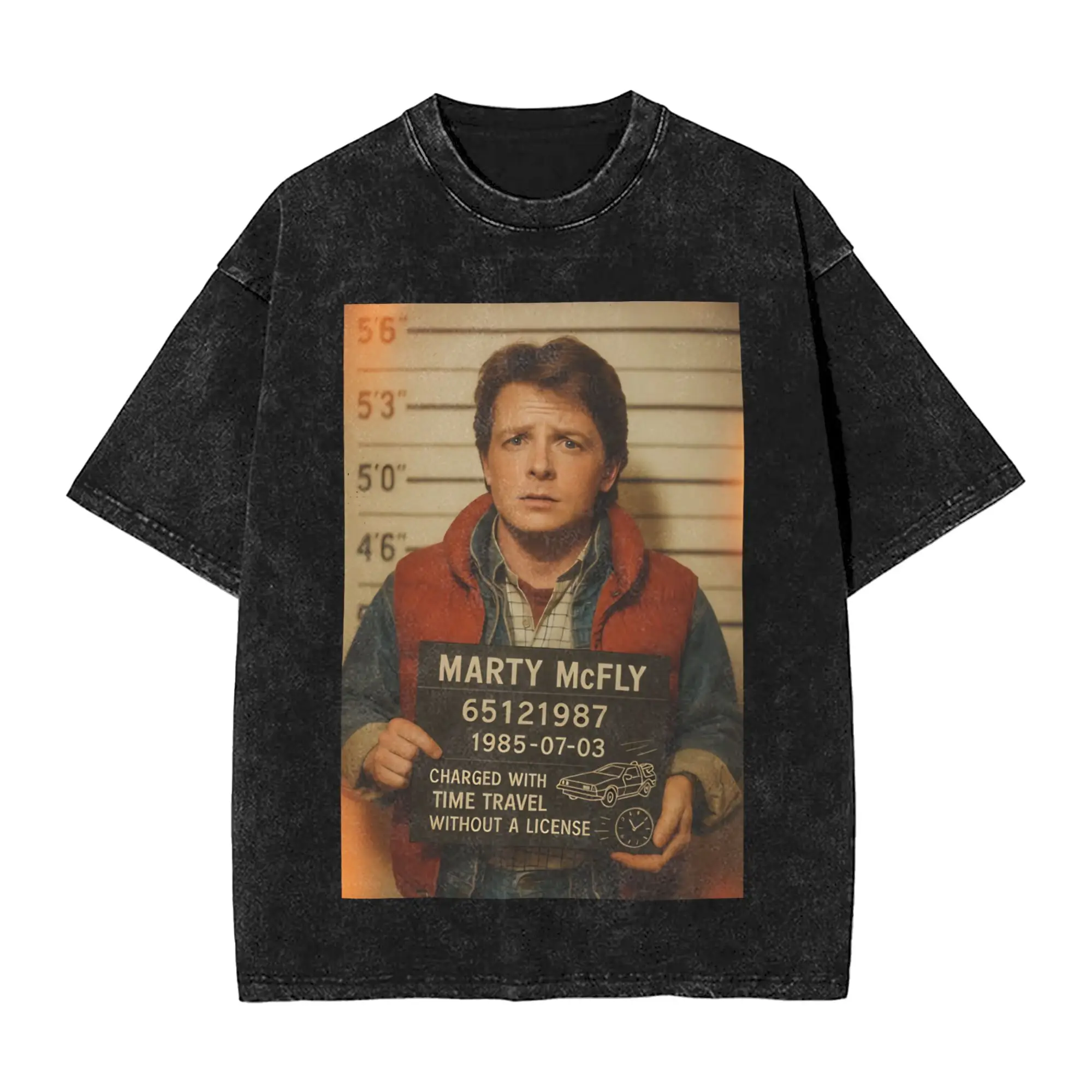 Fun Marty McFly Back to the future T-Shirt for Men Round Neck Cotton Washed T Shirts  Short Sleeve Tees Summer Clothes