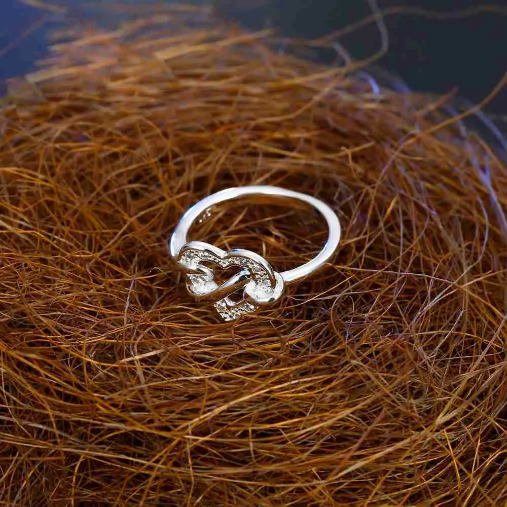 Nice Band Rings For Girlfriend One Love Heart With Spiral 925 Sterling Silver Color Rings Setting White Crystals Women Party
