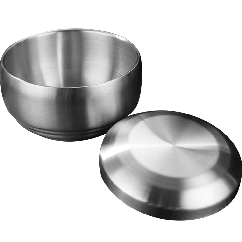 

Stainless Steel Soup Bowl Double Layer Microwave Safe Heat Resistant Kitchen Supplies Serving Bowl with Lid Lightweight Easy