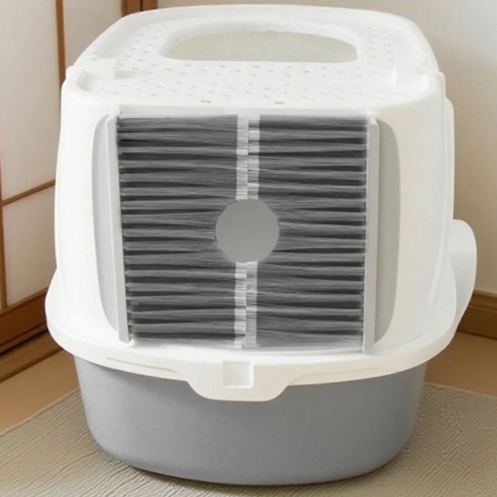 A Pair Grey Cat Door Brush Hanging Cat Litter Box Floating Fur Brush Door Self Cleaning Hair Catcher Indoor Door Frame