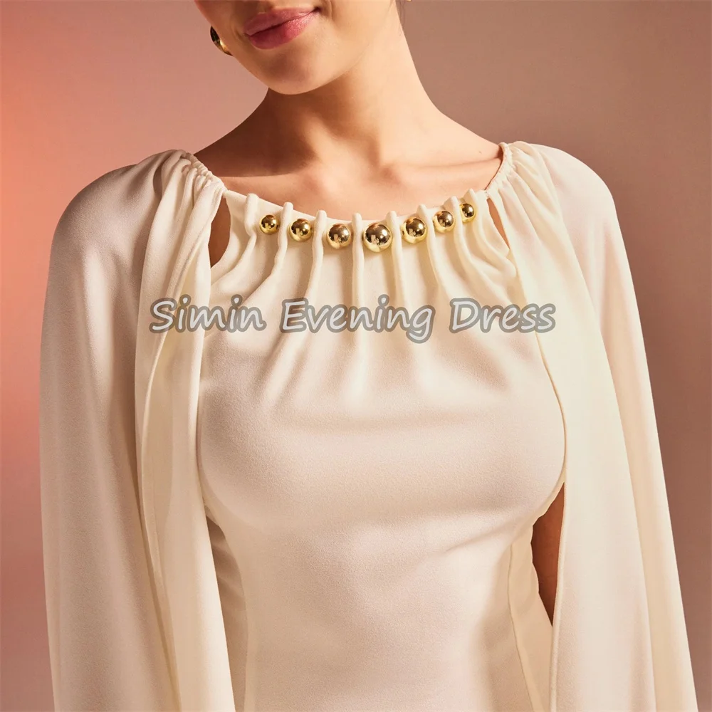 Simin شيفون على شكل حرف a طيات على شكل حرف o طول الأرض فساتين سهرة سعودية بسيطة للنساء 2025 مع فستان حفلات أنيق مطرز بالخرز