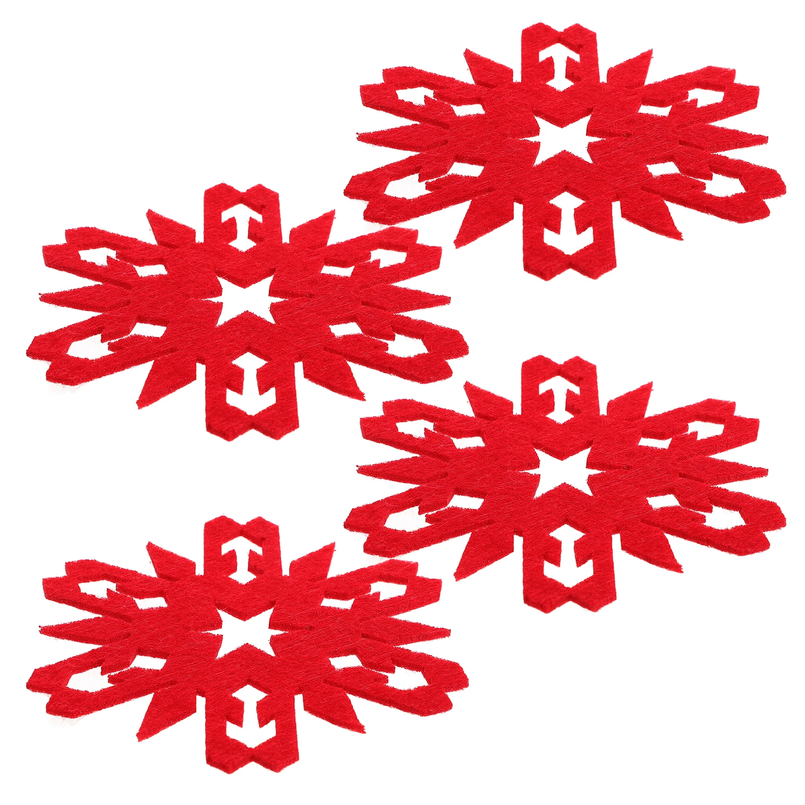 

4pcs Snowflake Coasters Christmas Table Mats Cloth Cup Holders Non Slip Base Heat Moisture Protection Reusable