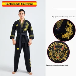 Black Professional Taekwondo Uniform Men's Unisex Coach Set Black Belt Karate Judo Martial Arts Adult WTF Clothing Long Sleeve