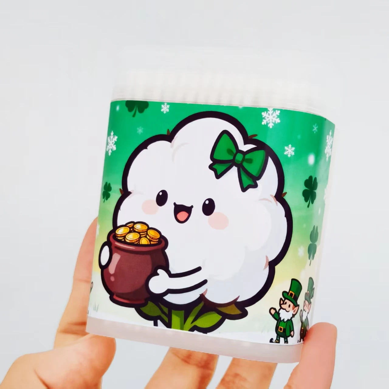 600개/1000개 세인트 패트릭 데이 디자인 면봉 스크럽 박스 면봉 스틱