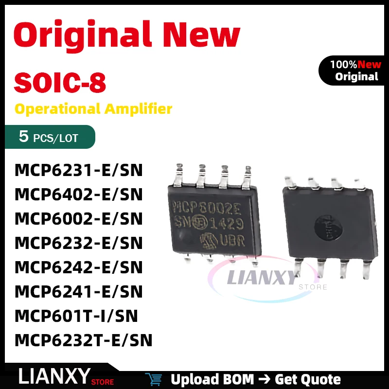 5 قطعة SOIC-8 MCP6231-E/SN MCP6402-E/SN MCP6002-E/SN MCP6232-E/SN MCP6242-E/SN MCP6241-E/SN MCP601T-I/SN MCP6232T-E/SN Op-amp جديد