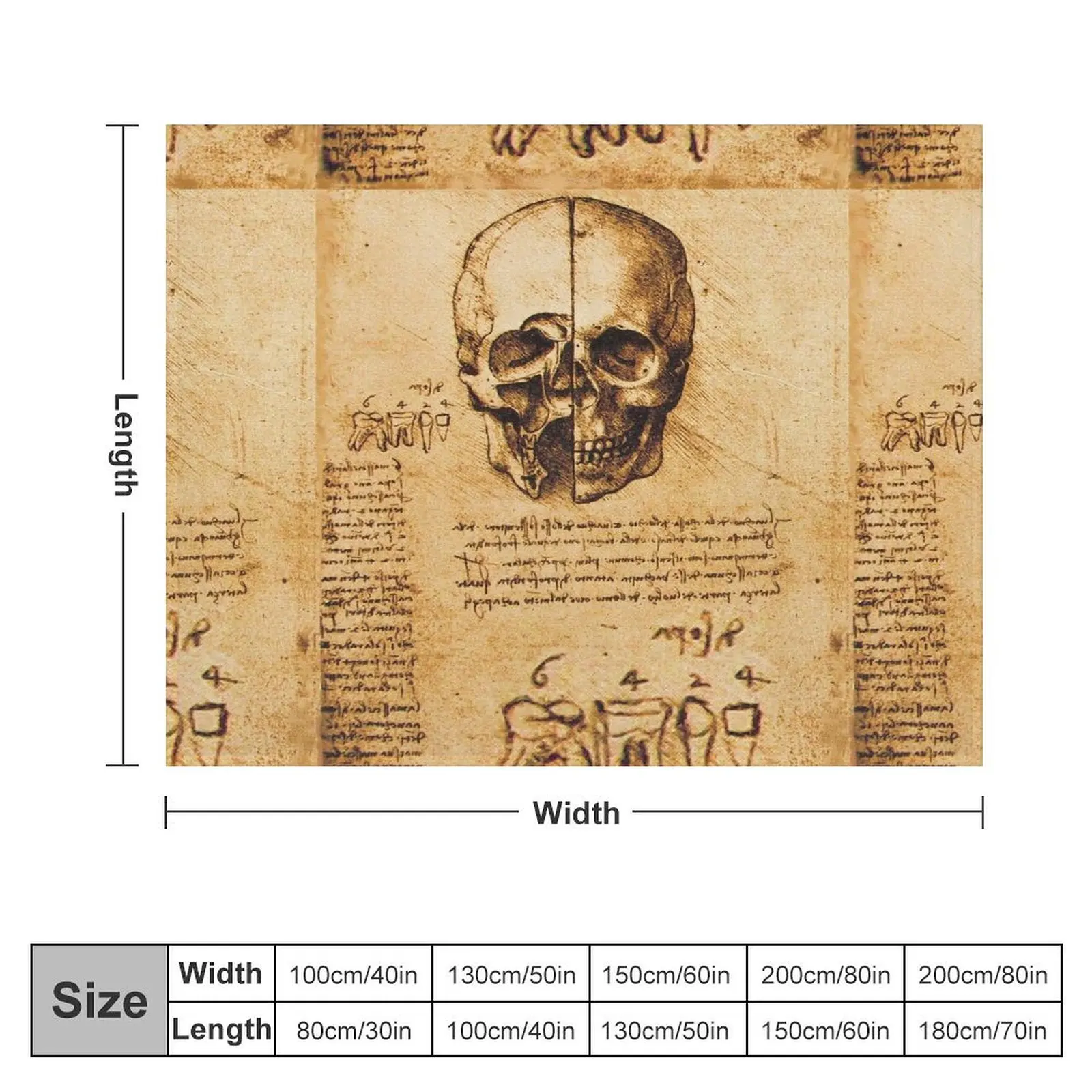 SKULL AND TEETH ,DENTAL PARCHMENT Leonardo Da Vinci Throw Blanket Soft Beds Sofa Throw Blankets