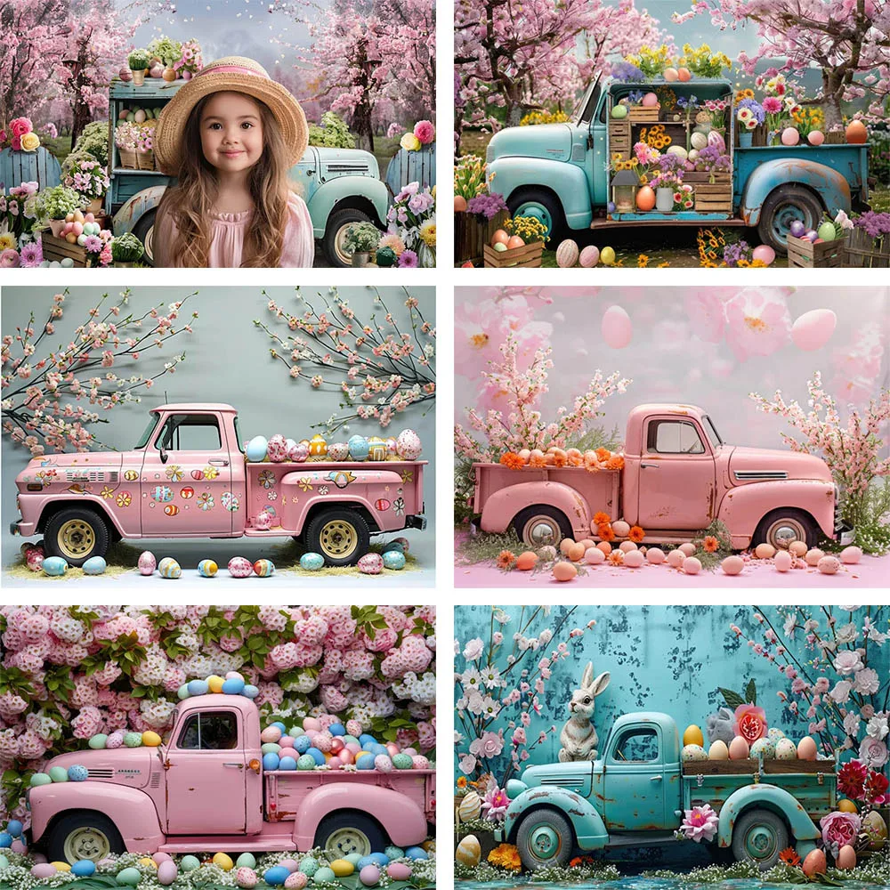 

Mehofond Easter Day Truck Flower Decoration Backdrop Girl Kids Birthday Party Spring Rabbit Eggs Photography Backdrop Photocall