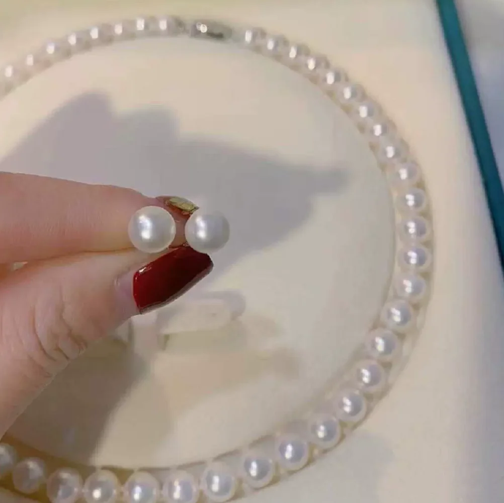Classic necklace AAAA8-9mm natural Japanese pearl necklace 18in+earring set 925s
