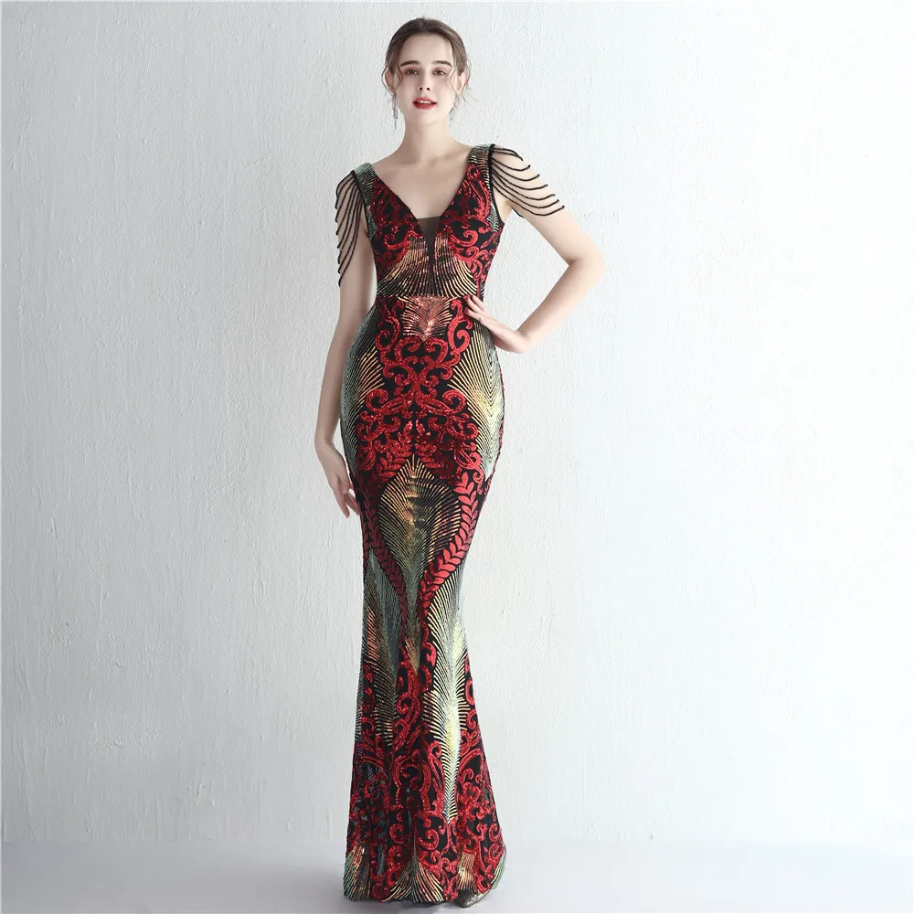 

Sexy Sequin Cystals V Neck Off Shoulder Mermaid Evening Dresses Bridesmaid Formal Prom Pageant Show Wedding Party Floor Length