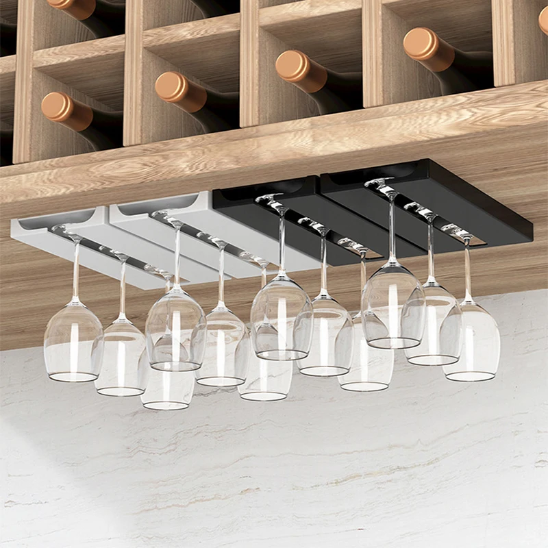 Kitchen Under Cabinet Free Punching Holder Wine Glass Rack Multi-function Classification Stemware Glass Cup Hanging Holder