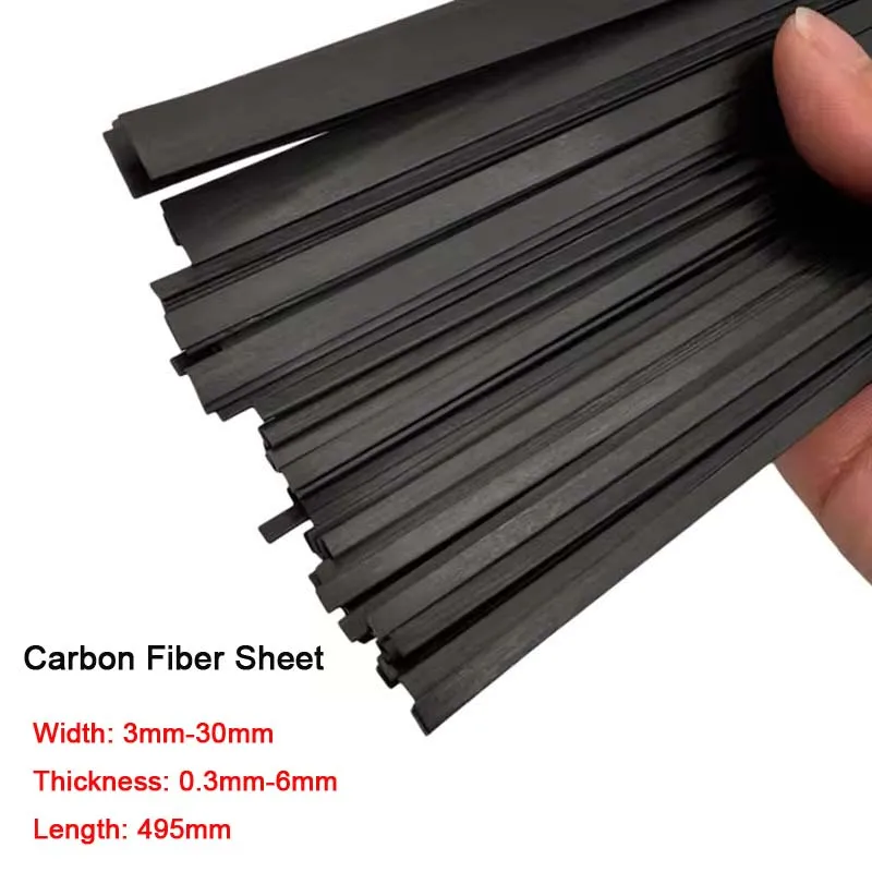 1/5 قطعة عالية الجودة ورقة ألياف الكربون شريط مسطح طول 495 مللي متر عالية القوة ألياف الكربون قطاع الكربون شقة سميكة 0.3-6 مللي متر