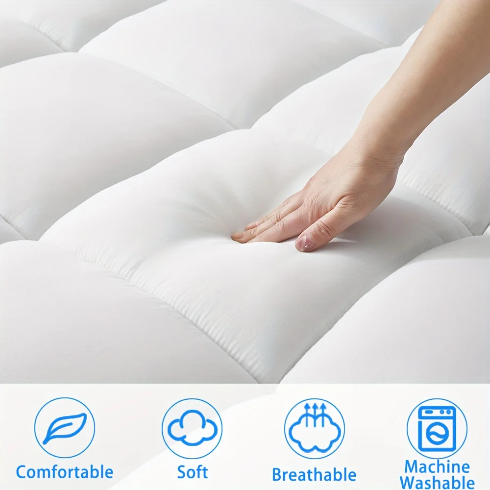 1pc Cooling Mattress Topper, Extra Thick Quilted Mattress Pad Cover with Deep Pocket, Fluffy & Soft Knitted Mattress Protector