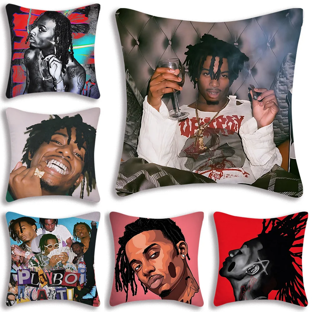 P-Playboi CartiS Pillow Covers Cartoon Sofa Decorative Home Double-sided Printing Short Plush Cute Cushion Cover