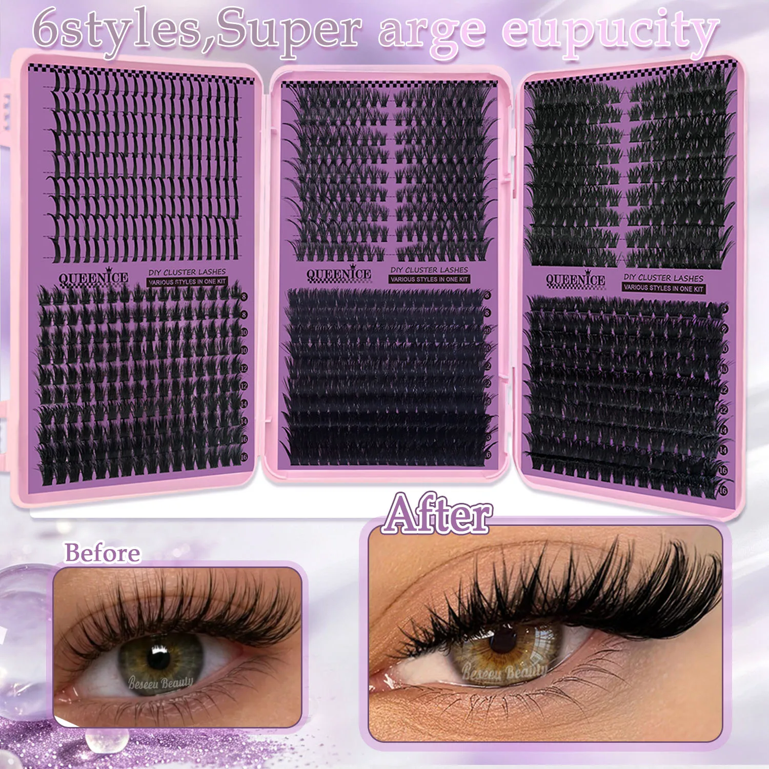 DIY Cluster-Wimpern 3-fach Wimpernbuch Große Kapazität 6 Stile Gemischte Einzelwimpern 8-16mm Spiky Manga Cat Eye Wimpernverlängerung – Detail 3