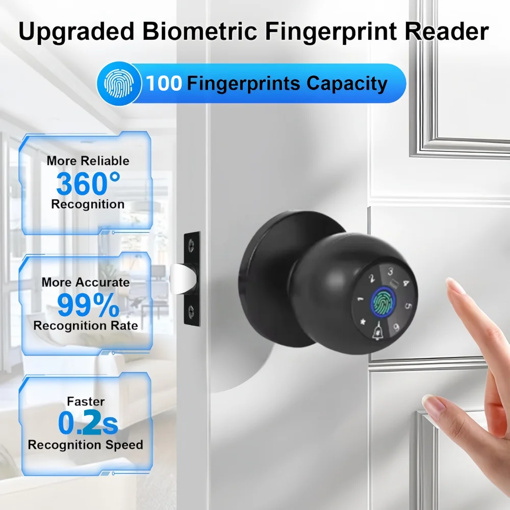 قفل الباب الذكي Tuya APP التحكم ببصمة الإصبع قفل الكرة الميت الترباس مع كلمة المرور بطاقة RFID التحكم عن بعد مناسبة للداخل #2