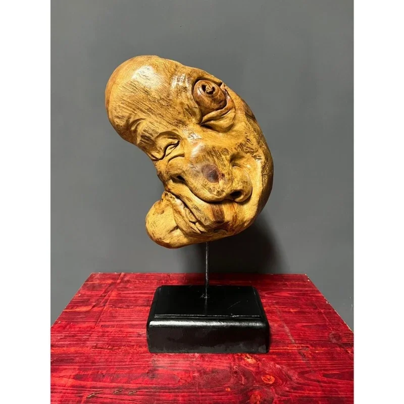 Camphor wood carving creative abstract strange face lucky fun home living room office decoration ornament