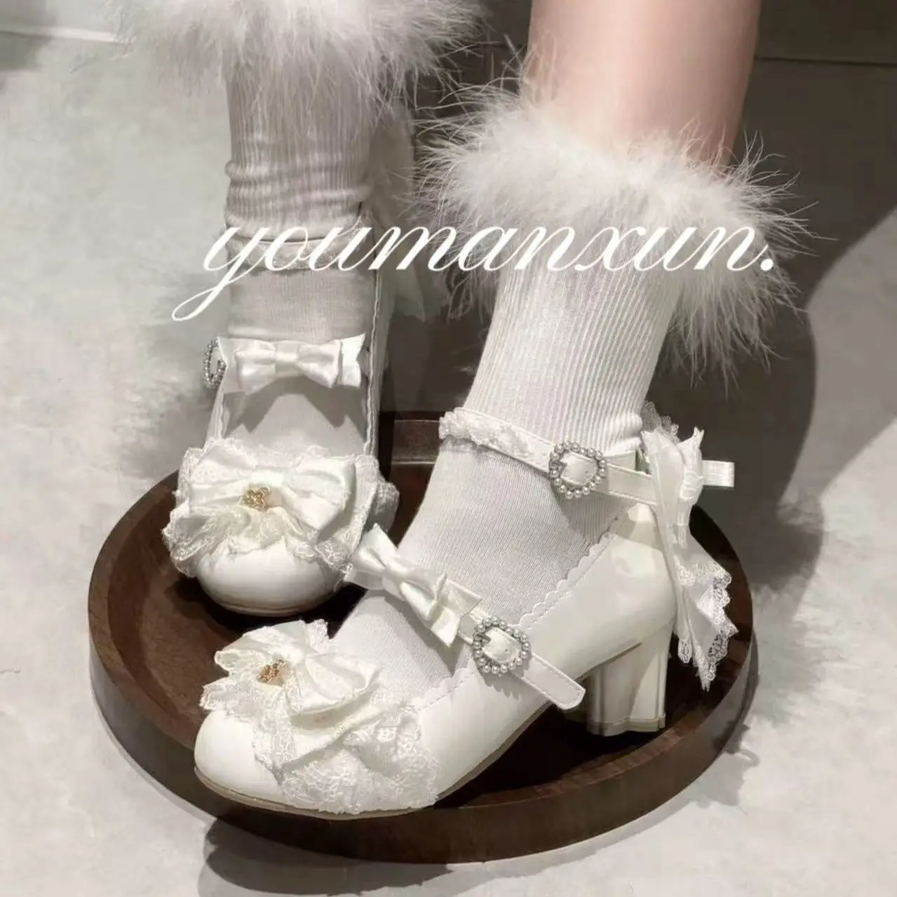 LEOSOXS Bowknot Lace Princess Lolita High Heels 2026 Summer New Mary Janes Fairy Style Cosplay Dress Shoes Beautiful Girls Shoes view 5