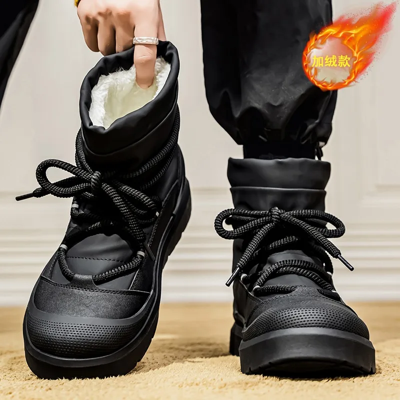 

Designer New Men's Snow Boots Winter High Top Ankle Boots Outdoor Non-slip Waterproof Casual Cotton Shoes Plush Warm Work Boots