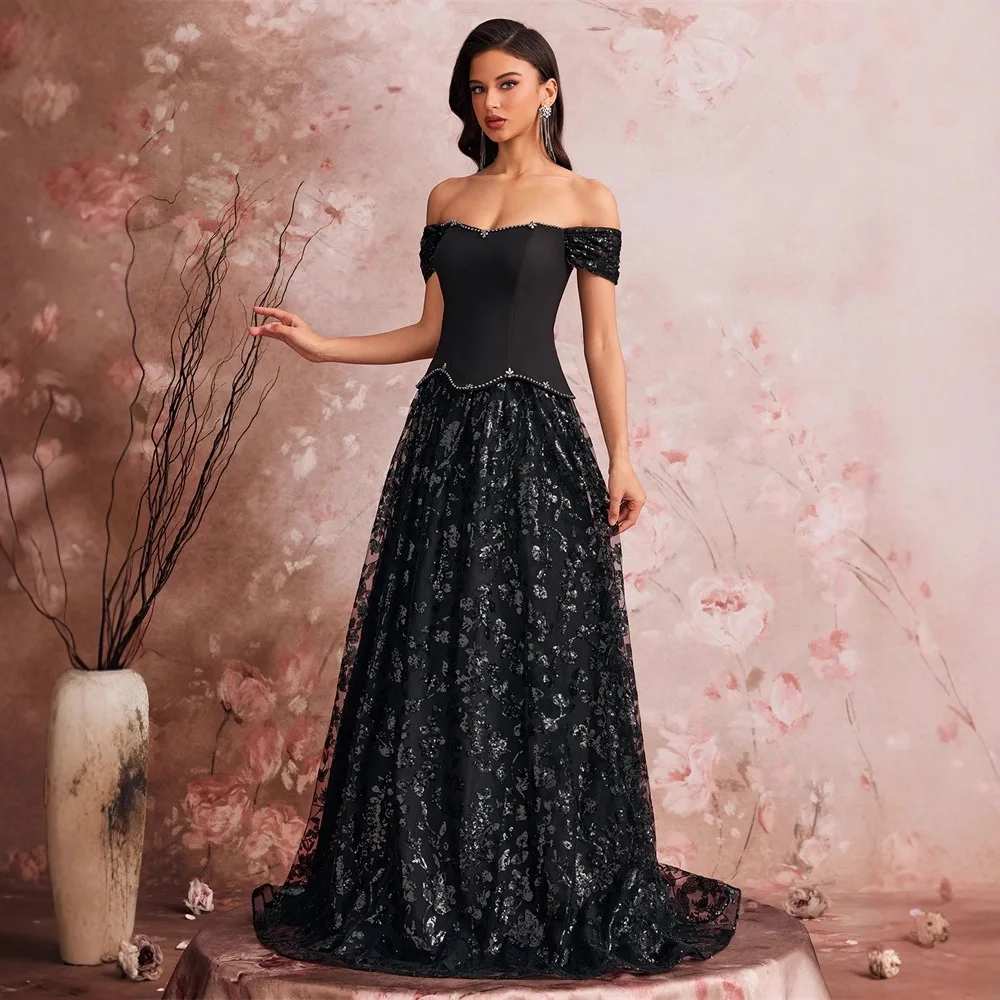 Ele Evening Gown Sparkling Sequin Partial Two-Piece Par Dr Low Waist round Ne Summer 2025 Silk Fabric for Gatherings