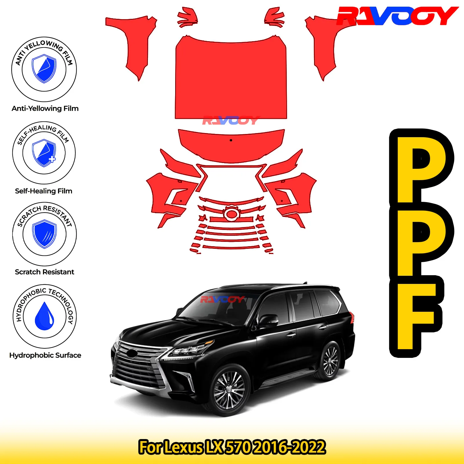 

For Lexus LX 570 2016-2022 Glossy Matte Black Precut front PPF Kit Paint Protection Film
