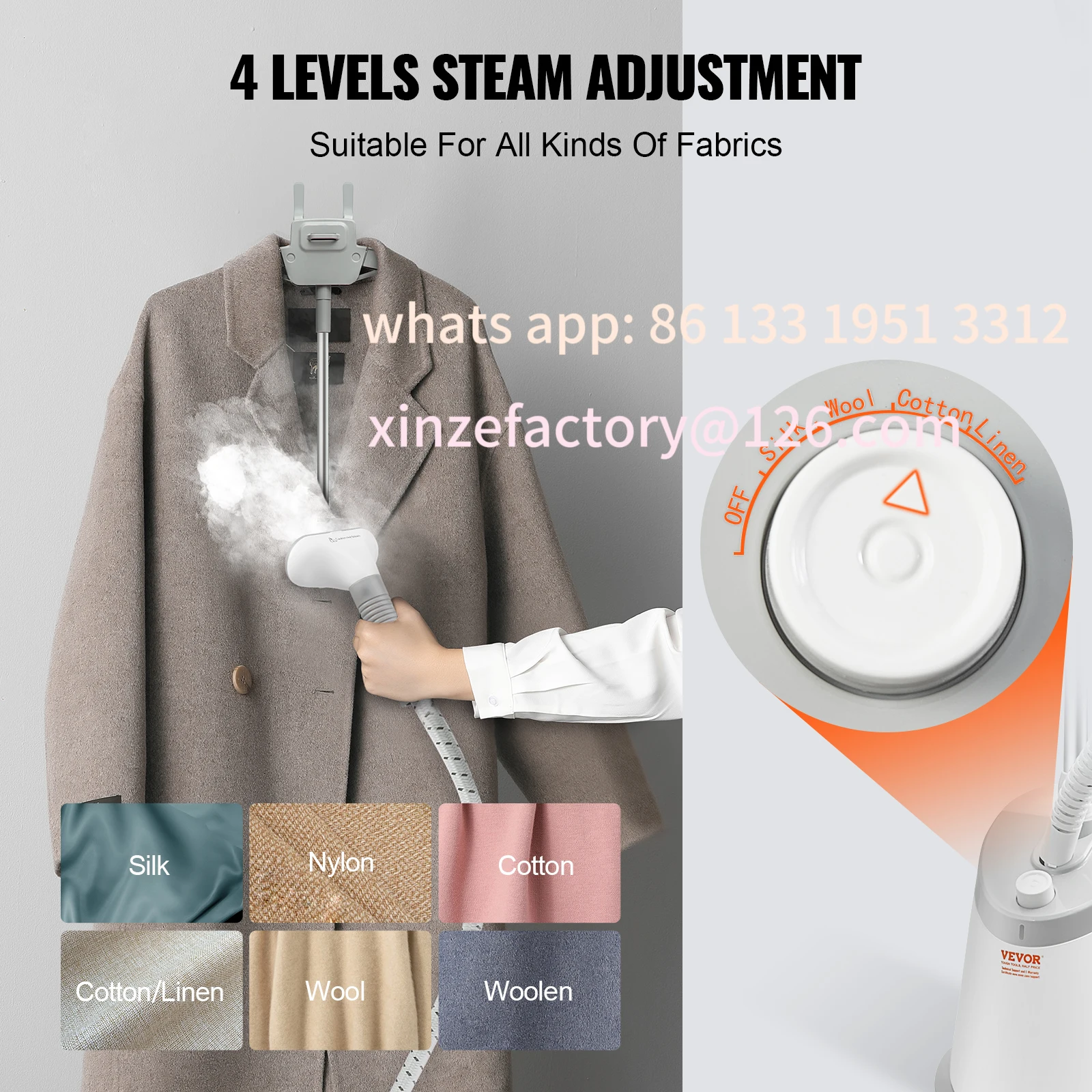 Customizable Standing Steamer w/ Foldable Garment Hanger 0.5 Gallon Water Tank for 90 Minutes Continuous Steaming Home
