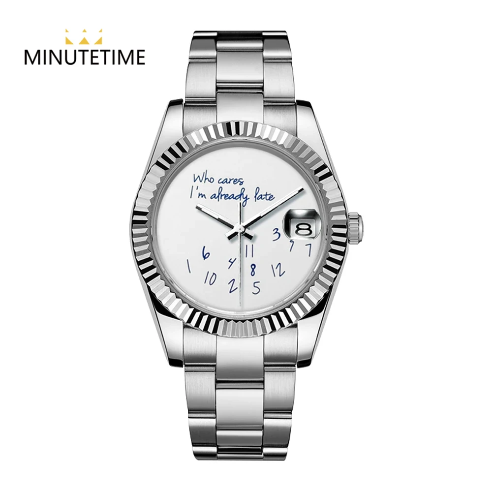 MINUTETIME NH35 Watch For Who cares, I'm already late Silver