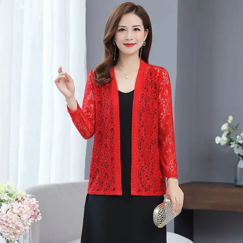 2026 Spring summer Cardigan women's mid to long lace thin jacket long sleeved air-conditioned shirt skirt shawl jacket Sweaters