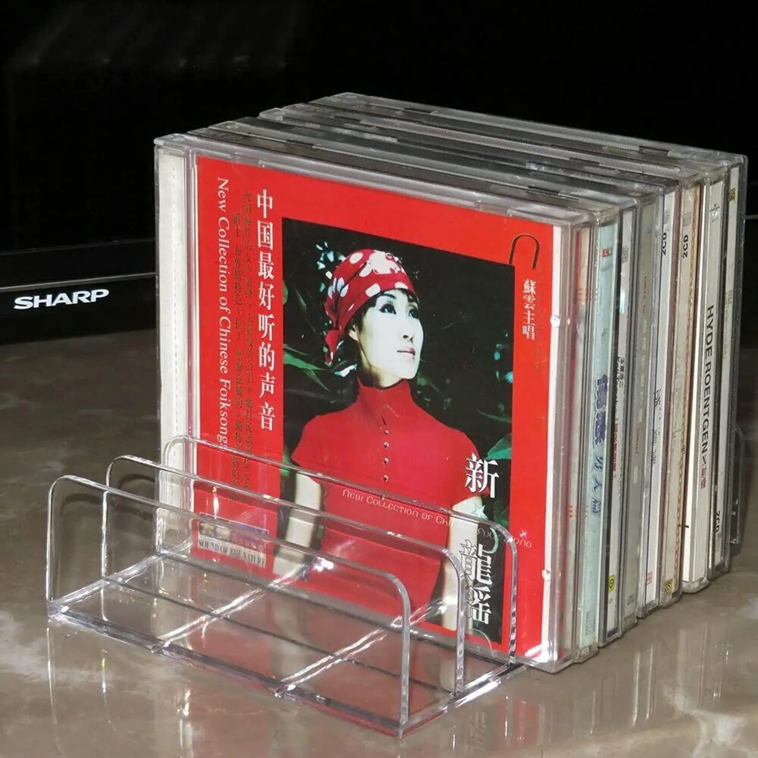 Clear Acrylic DVD/CD Storage Box CD Holder - CD Tray Holds up to 14 CD Cases for Media Shelf Storage and Organization for Counte