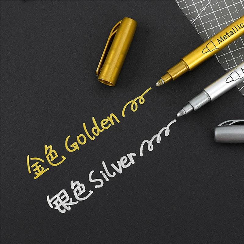 Metallic Pens Waterproof Permanent Paint Marker Pens Gold Silver Color Brush Epoxy Resin Mold Craft Drawing Pen Student Marker