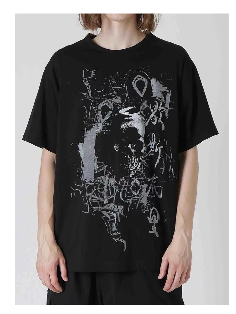 

Skeleton Head Graffiti Printing Dark Style Short Sleeve T-Shirt YAMAMOTO-Style T-Shirts Tops Loose Oversize Tees Unisex Clothes