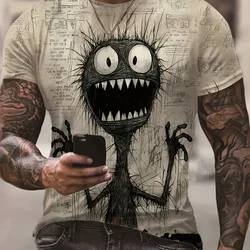 Summer New Men's Novelty 3d Short Sleeve Anime Monster in Panic Pattern T Shirt O Neck Oversize Tshirt Man Clothing Tee Tops