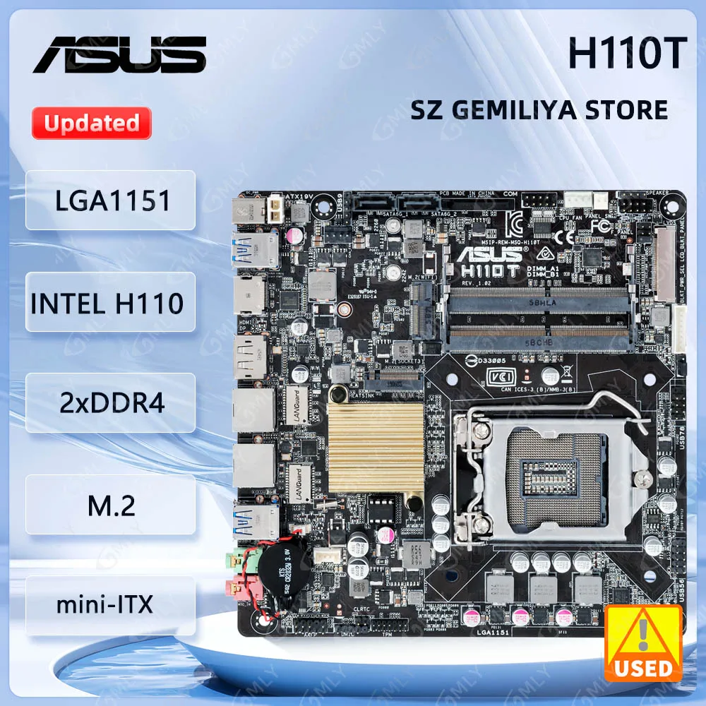 carte-mere-asus-h110t-mini-itx-lga-1151-intel-h110-2×ddr4-32gb-prise-en-charge-des-processeurs-core-6100-6500-7400-7700-g4560t