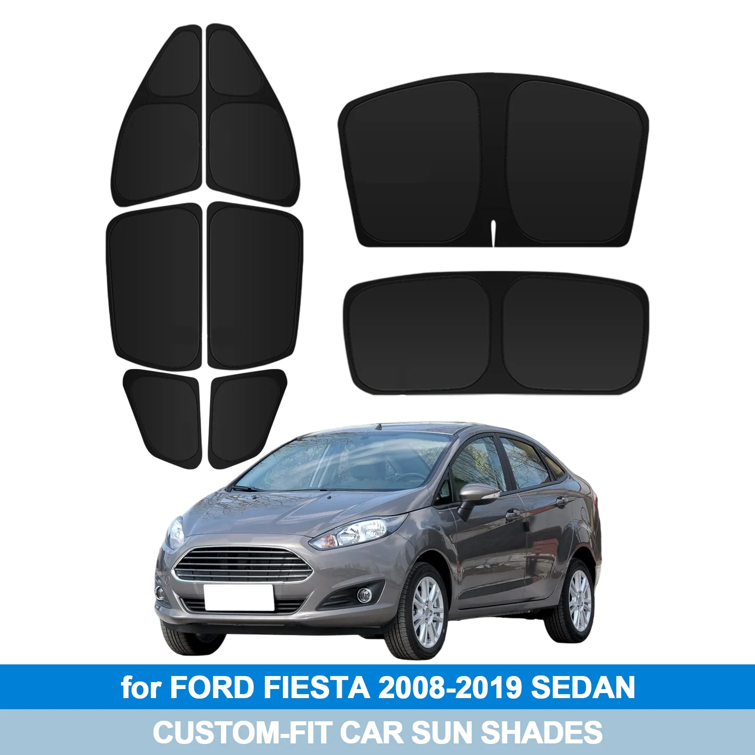 

For FORD FIESTA 2008-2019 SEDAN HATCHBACK Windshield Sun Shade Side Window Shades Cover Sun Visor Shield Privacy Protection