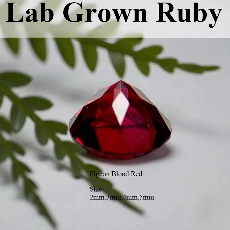 Round Cut Lab Grown Ruby Pigeon Blood Red Color Loose Gemstone For Diy Jewelry Making Selectable Certificate