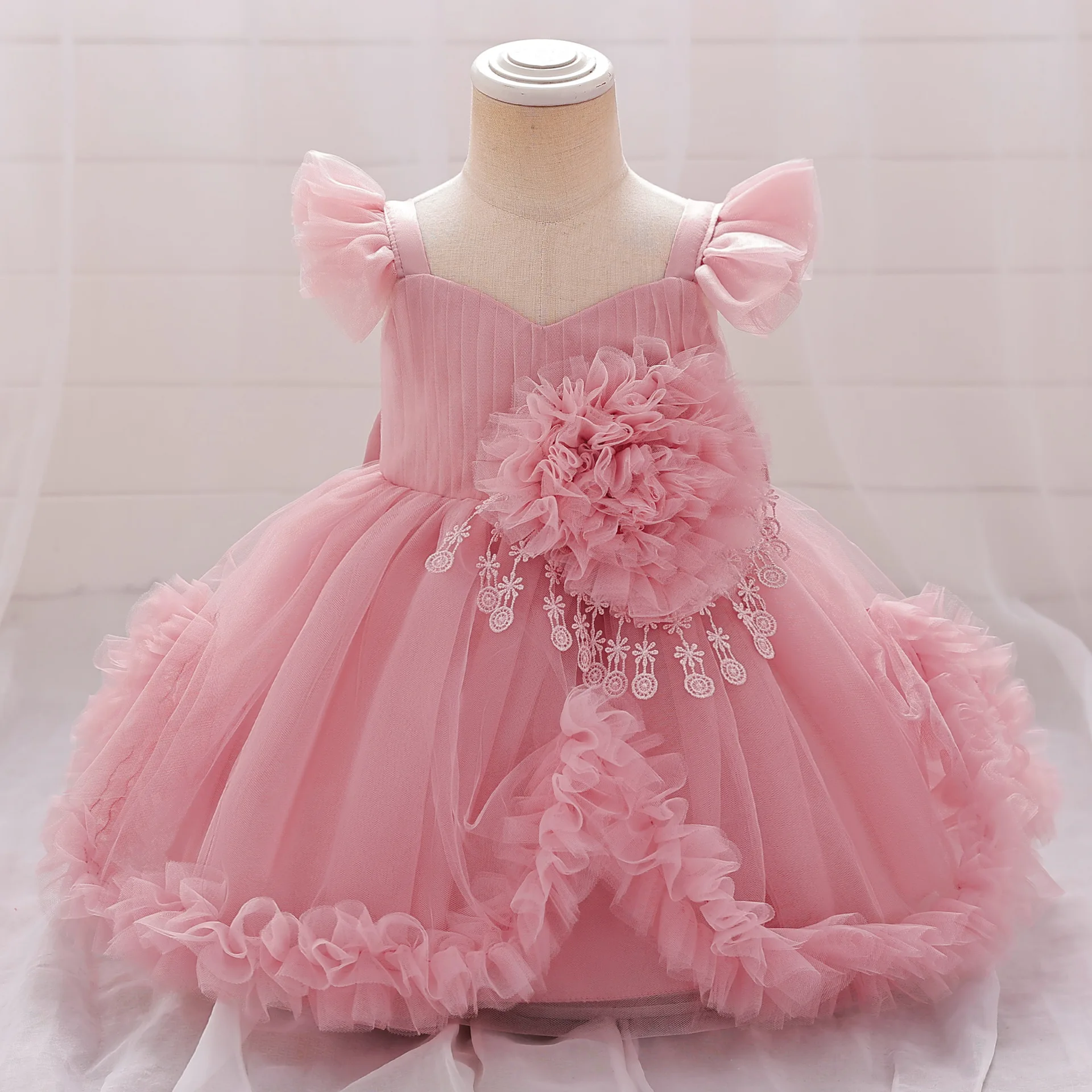 Gaun perempuan motif bunga gaun putri ulang tahun elegan pakaian menari Tutu gaun ulang tahun anak lucu Tulle bayi