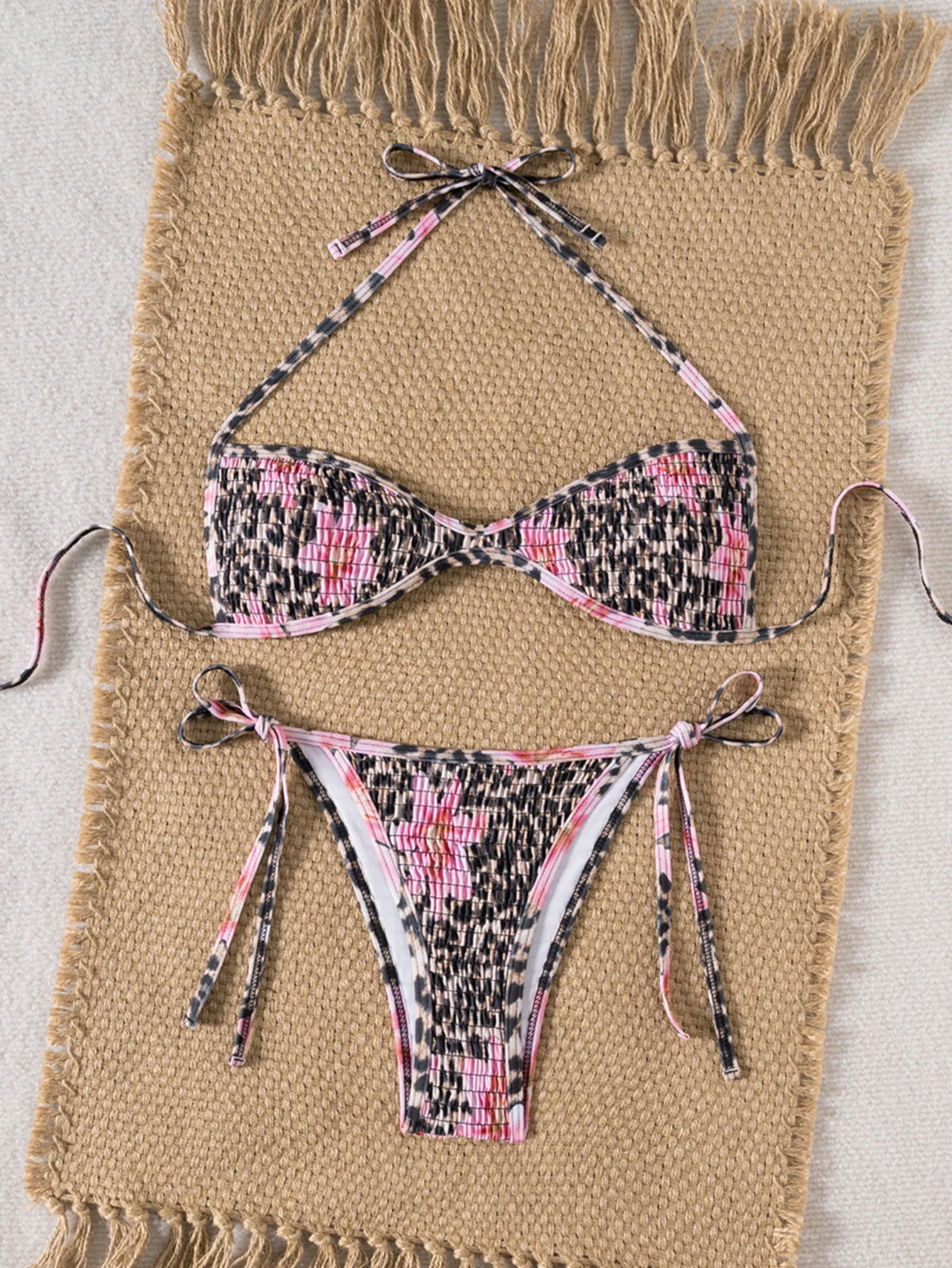 2025 Women's Floral Printed Bikini Set Summer Sexy Tie-Front Triangle Top & High Waist Panties Set Adjustable Two-Piece Swimwear