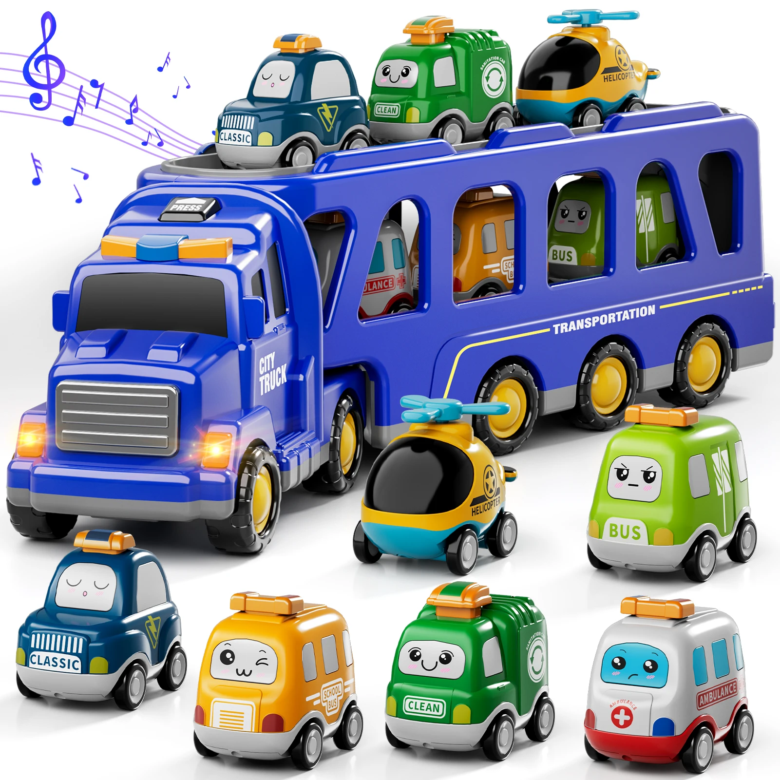 Trucks Toys For Boys & Girls - 16.9-in Longer Transport Construction Truck With 6 Cars, Car Truck Toys With Lights & Sounds