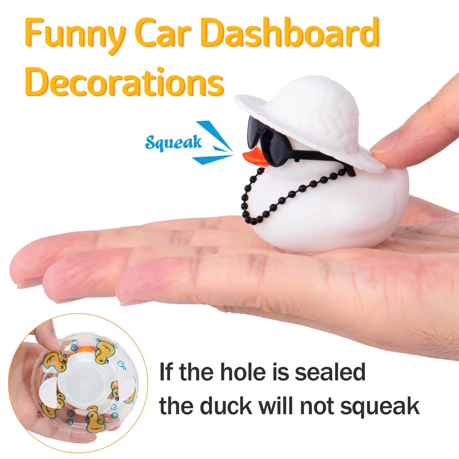 Rubber Duck White Duck Car Decorations Cute Car Accessories Dashboard Car Ornament with Cowboy Hat Swim Ring Colour Necklace