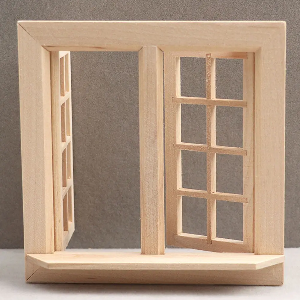 

2Pcs Miniature Wooden Window Frames Uncolored Realistic Scale for Dollhouse Furniture Accessories Mini House Adornment Micro