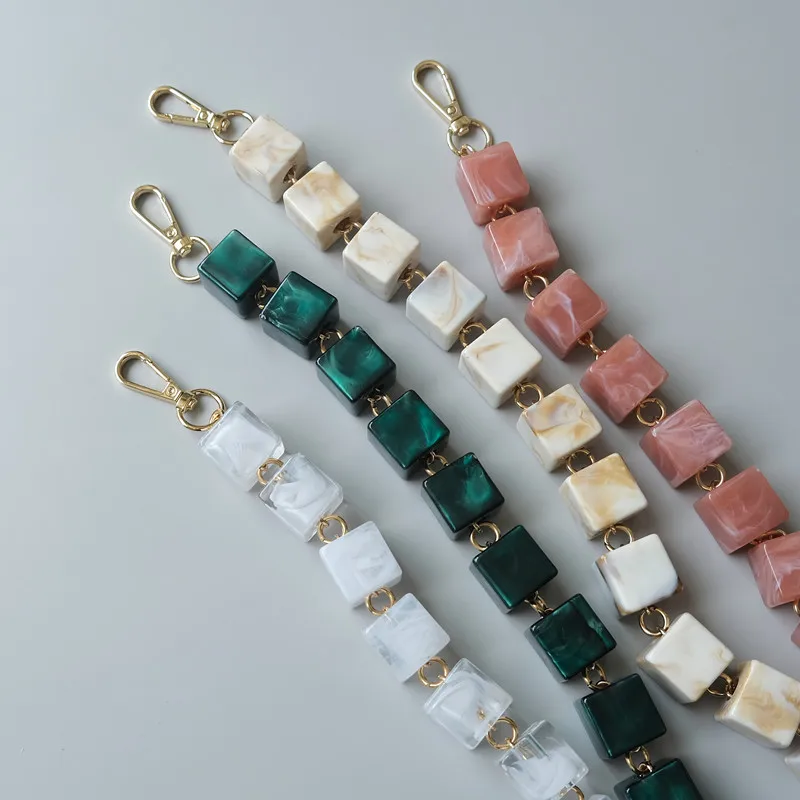 New Woman Bag Accessory White Beige Acrylic Resin Square Beads Parts Handcrafted Wristband Women Replacement Bag Handle Chain