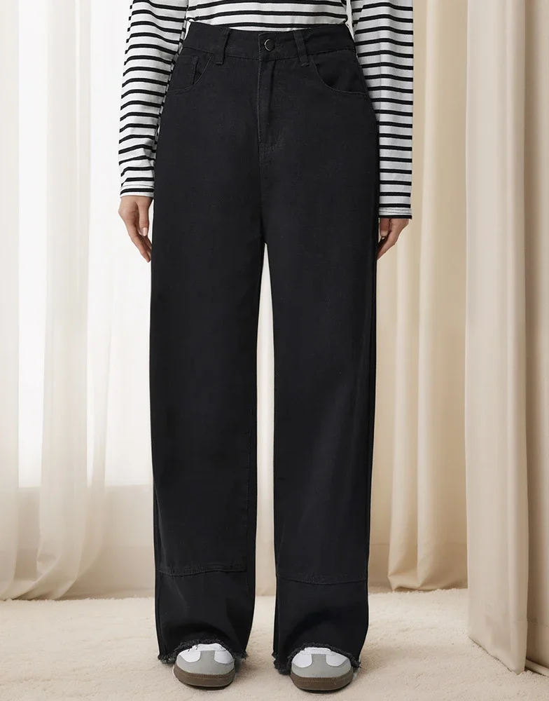 

Джинсы женские широкие брюки с высокой талией и карманами на пуговицах винтажные джинсы уличная одежда женские базовые прямые брюки