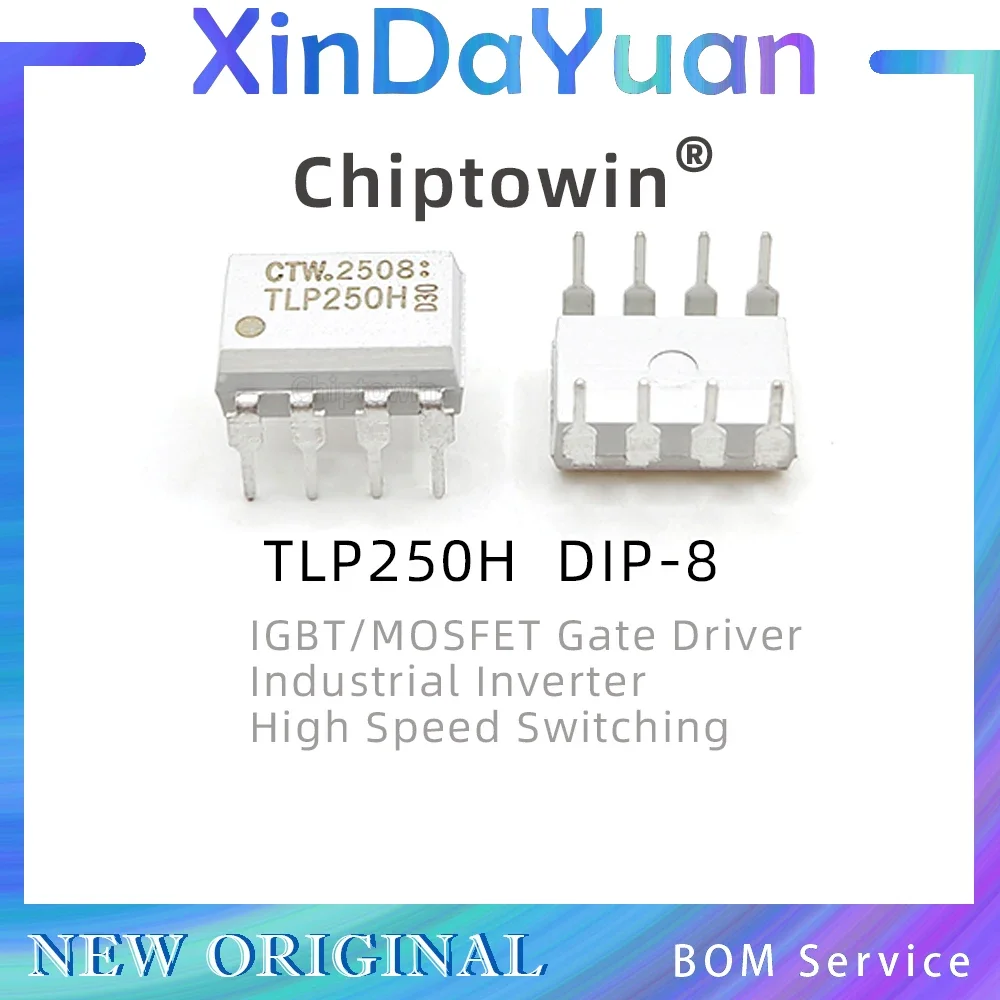 Fotoacoplador Chiptowin TLP250H DIP-8, driver de portão IGBT, isolamento 3750V, 40kV/μs CMR, RoHS, para inversor industrial