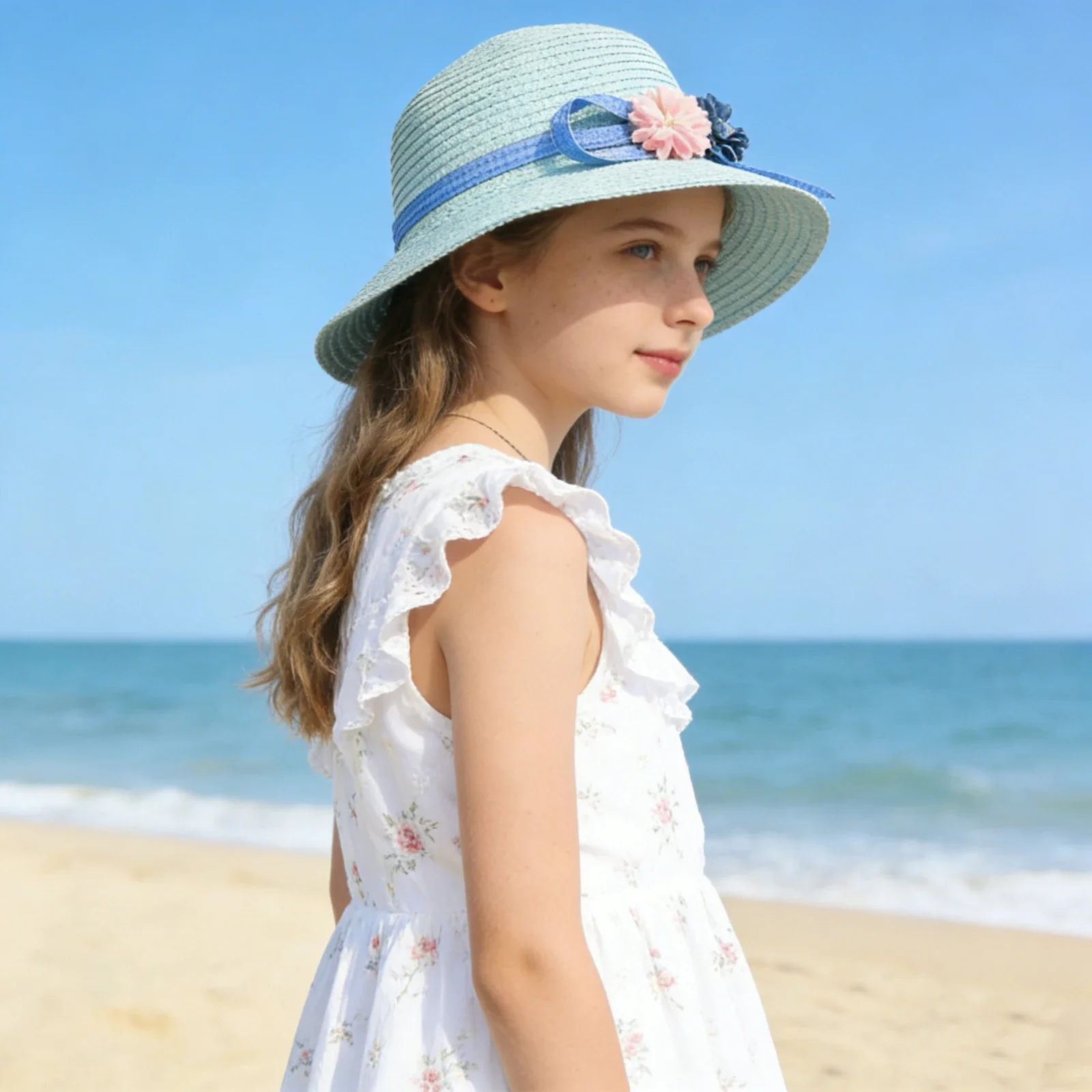 Spring And Summer Kids Straw Hat Foldable Sunshade Caps Beach Cap Sweet Fisherman Lightweight Breathable Uv Protection Hat For Boys And Girls Ideal For Outdoor Beach Trip Vacation And Daily Wear
