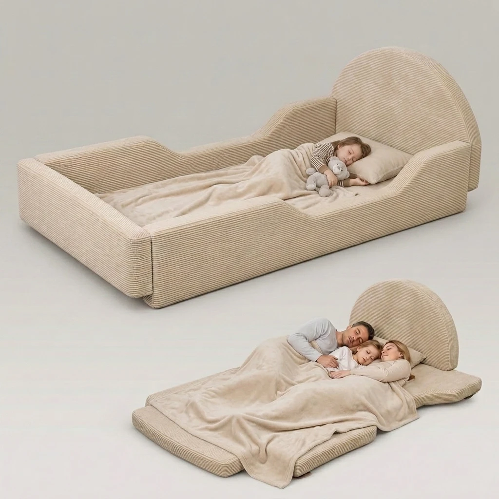 Soft Foam Connection Fold-Down Rails Frame Toddler Floor Bed with Mattress Included No Wood Frame for Boys and Girls