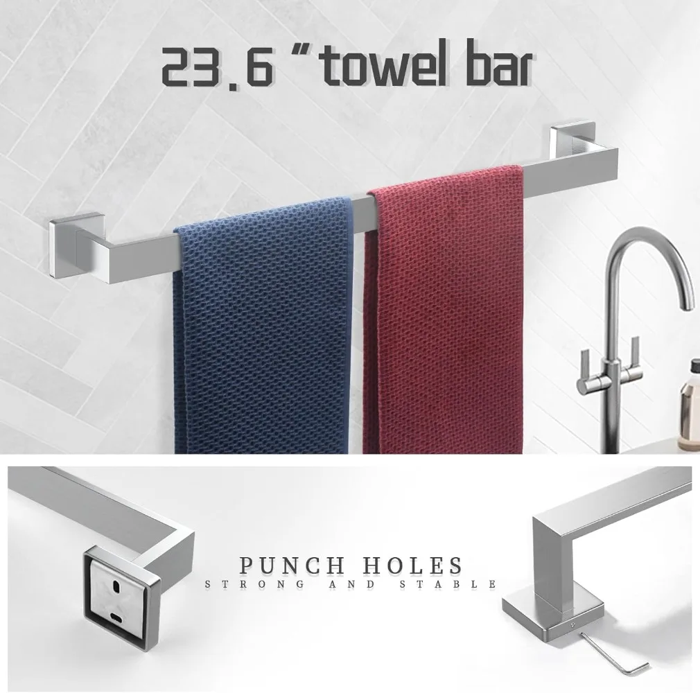 7 Piece Bathroom Hardware Set Brushed Nickel Bathroom Accessories Brushed Nickel Towel Rack Square Towel Bar Set Bathroom Towel