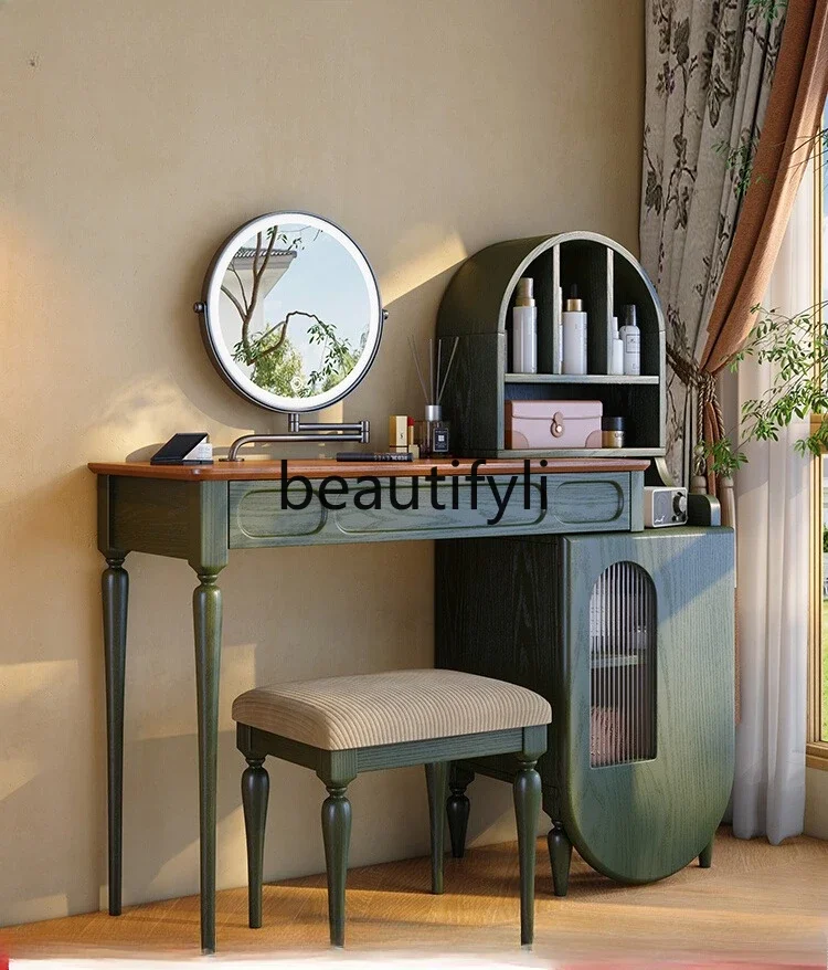 

D96 French medieval solid wood dresser creative makeup table telescopic dresser chest integrated