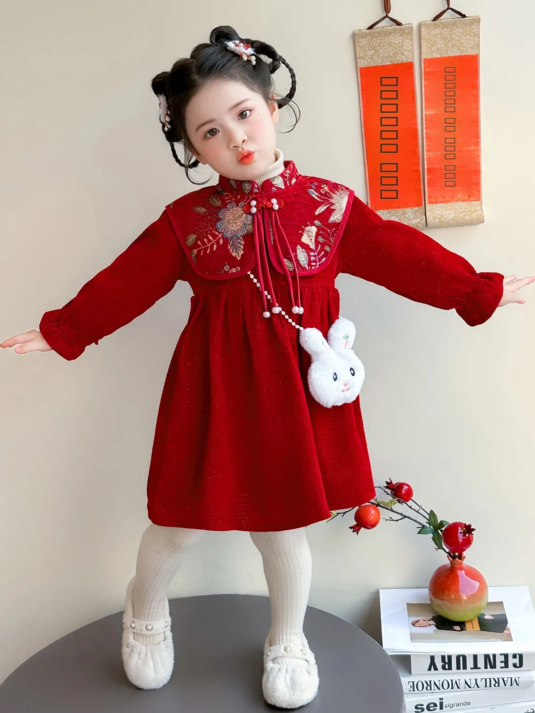 

Fce Lined Winter Dr for Little Girls Sli Baby Girl's New Year's Outfit awl Year Costume Skirt Chinese Brand