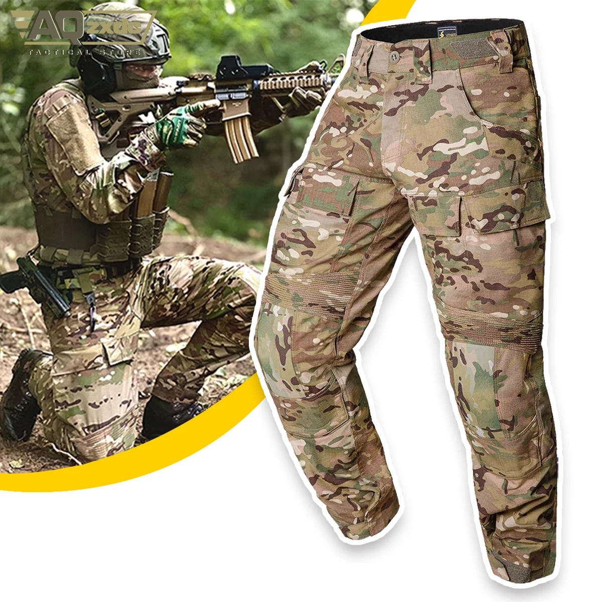 

AQzxdc PTG Tactical Clothing G3 Knee Pads Pants Men's Camo Combat Paintball Removable Knee Pads Outdoor Activities Pant