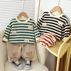 Baywell Baby Boys Clothes Spring Fall Children's Suit Toddler Bear Striped Printing Top+Sweatpants Kids Two-Piece Suit 1-6Y